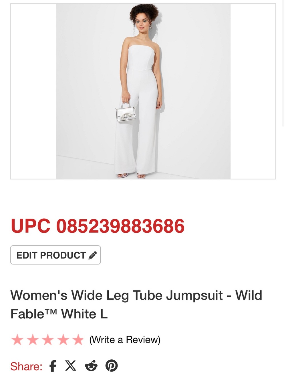 wild fable Strapless Wide-Leg White Jumpsuit b184 - Picture 2 of 3